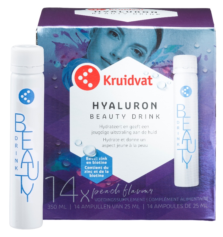 De wereld van vitaminen blijft groeien en daarmee ook de toepassingsvormen zoals de trend beauty van binnenuit. Kruidvat introduceert daarom twee innovatieve en toegankelijke supplementen: Kruidvat Collageen Beauty Drink en Kruidvat Hyaluron Beauty Drink. Betaalbare en vloeibare supplementen voor elke dag die bijdragen aan een zichtbaar en voelbaar jongere huid.