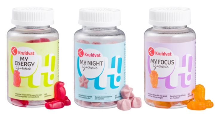 Kruidvat breidt het Oh My Gummies assortiment uit met drie nieuwe varianten: Energy, Night en Focus